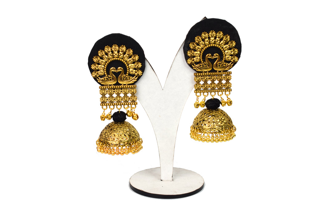 Golden Oxidised Lightweight Big Jhumka Earrings for Women and Girls-UFH303