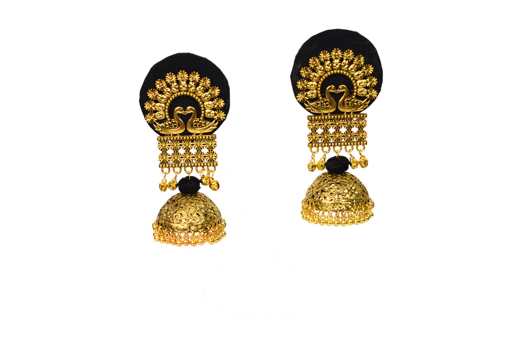 Golden Oxidised Lightweight Big Jhumka Earrings for Women and Girls-UFH303