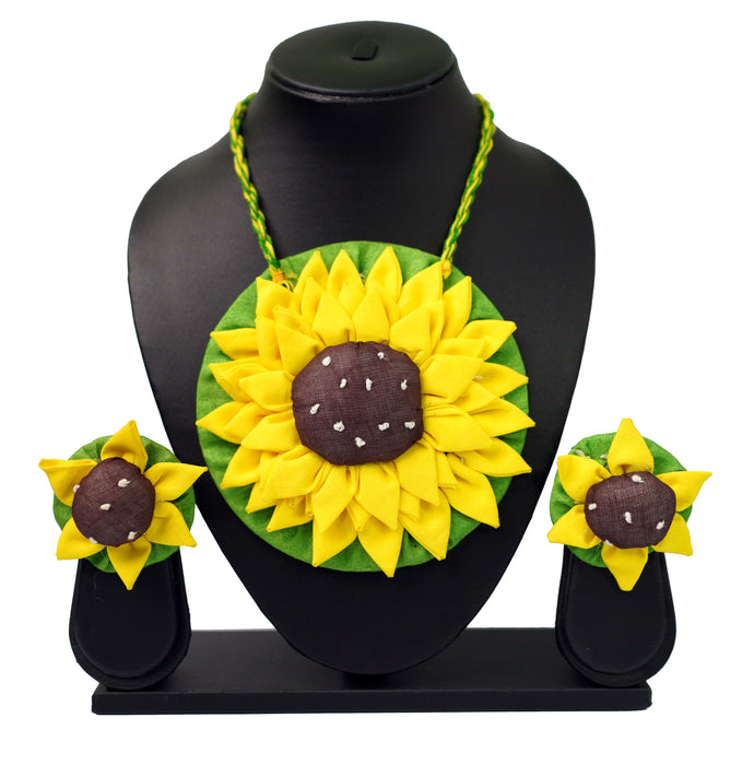 Handmade Sunflower Designed Fabric Necklace with Earring Set for Women & Girls-UFH09