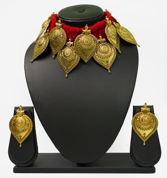 Handmade Golden Oxidized Choker Necklace Earring Set for Women & Girls-UFH71