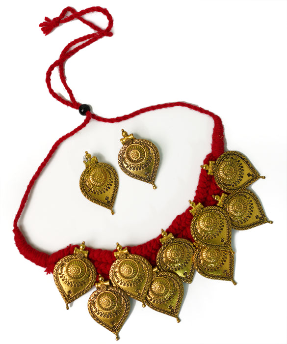 Handmade Golden Oxidized Choker Necklace Earring Set for Women & Girls-UFH71