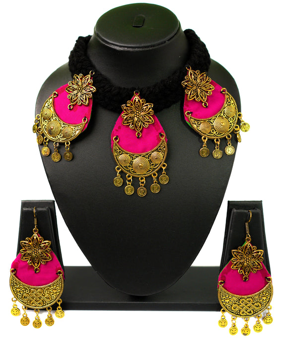 Latest Design Golden Oxidized Choker Necklace Set for Women and Girls-UFH68