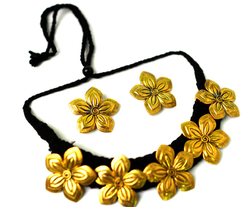 Golden Oxidized Choker Necklace Earring Set for Women & Girls-UFH62