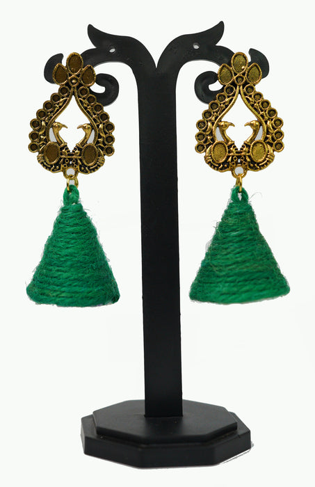 Oxidised Peacock Designed Stud with Jute Jhumka Earrings for Women & Girls-UFH89