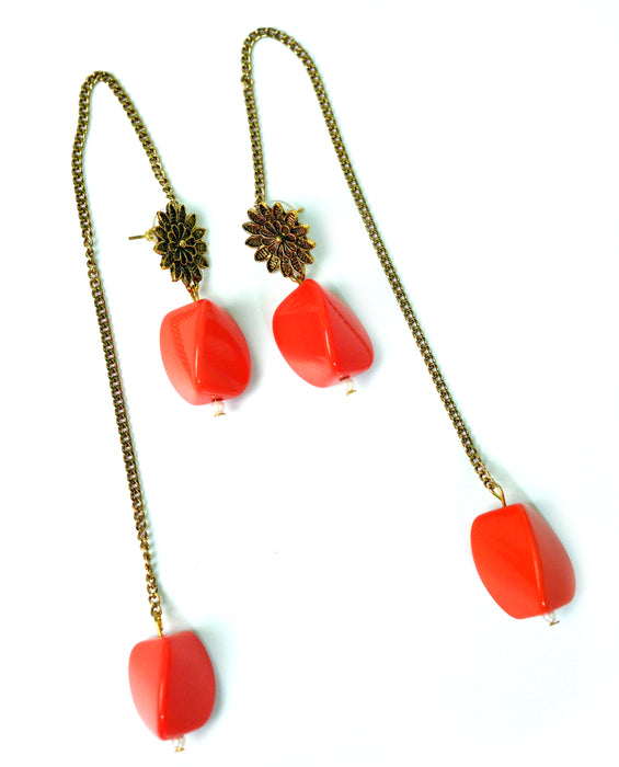 Golden Oxidized Chemical Beads Earrings With Long Chain for Women and Girls-UFH97