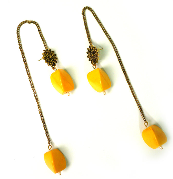 Golden Oxidized Chemical Beads Earrings With Long Chain for Women and Girls-UFH97