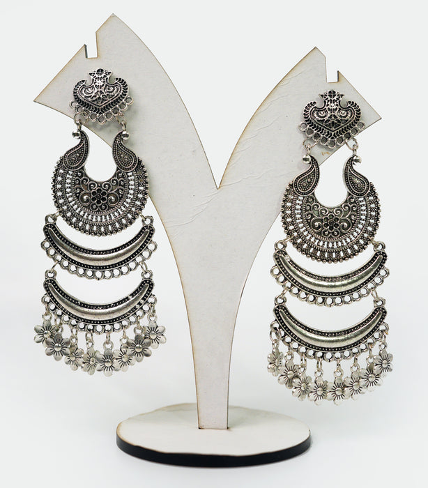 Silver Oxidised Chandbali Earrings for Women and Girls-UFH101