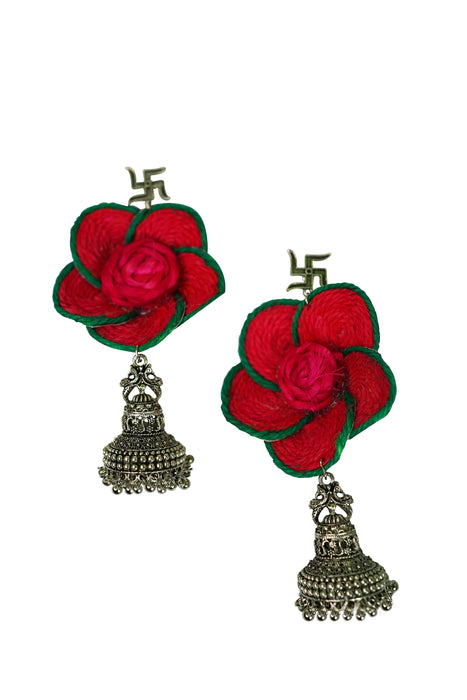 Handmade German Silver Oxidized Jute Jhumka Earrings for Women and Girls-UFH85