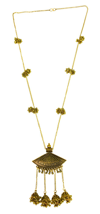 Golden Oxidized Long Chain Pendant Necklace for Women and Girls-UFH193