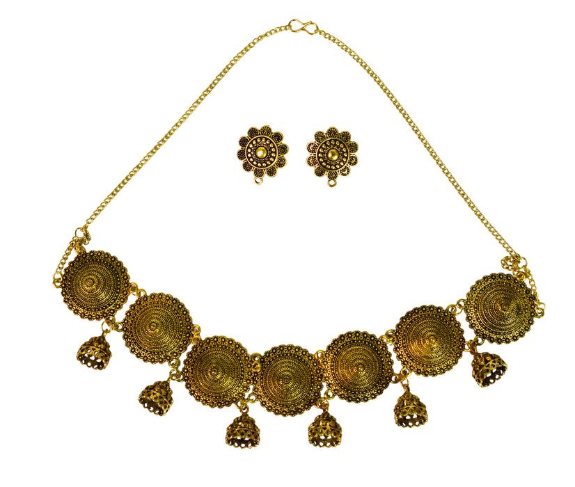 Handmade Golden Oxidized Choker Necklace Set for Women and Girls-UFH198