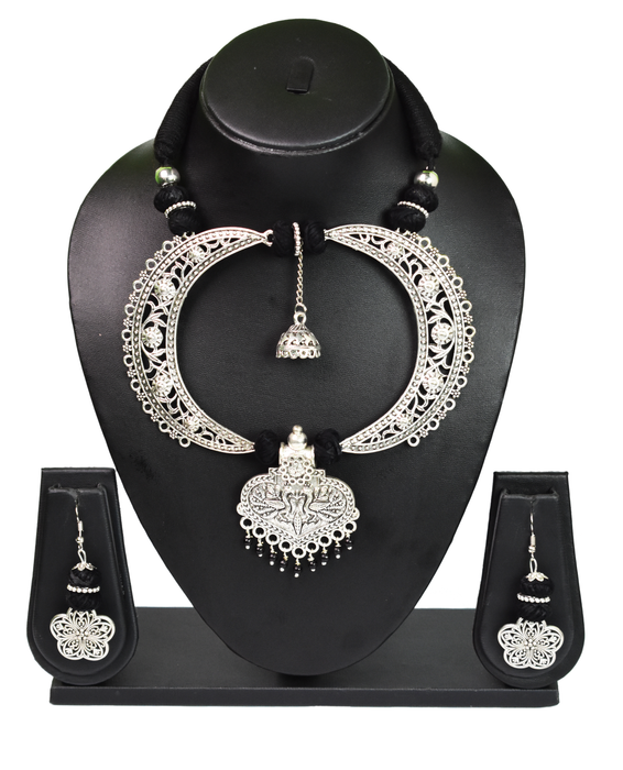 Silver Oxidised Handmade Necklace with Matching Earring for Women and Girls-UFH300