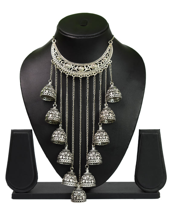 Oxidised Long Chain Jhumka Pendant Necklace for Women and Girls-UFH181