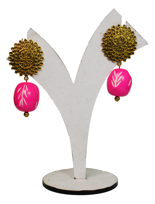 Golden Oxidised Chemical Beads Earring for Women's and Girls (Pink)-UFH211