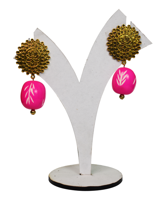 Golden Oxidised Chemical Beads Earring for Women's and Girls (Pink)-UFH211