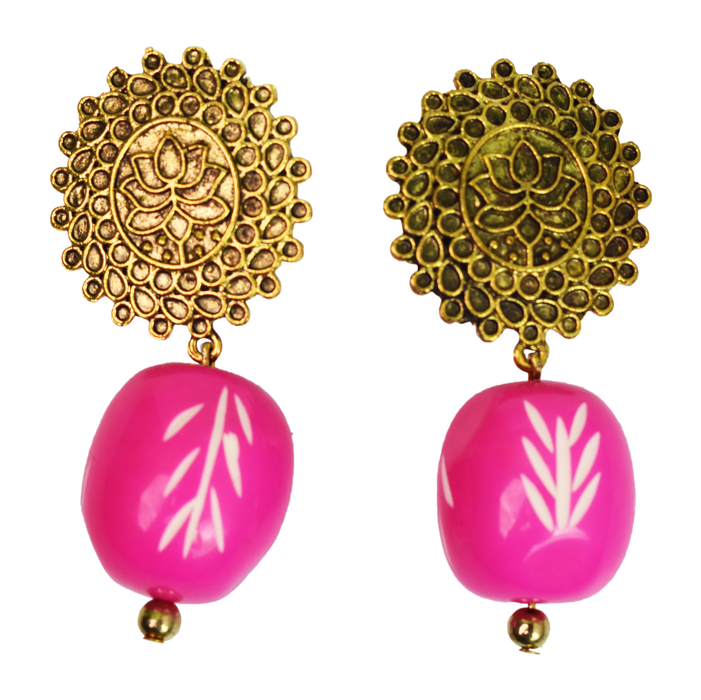 Golden Oxidised Chemical Beads Earring for Women's and Girls (Pink)-UFH211