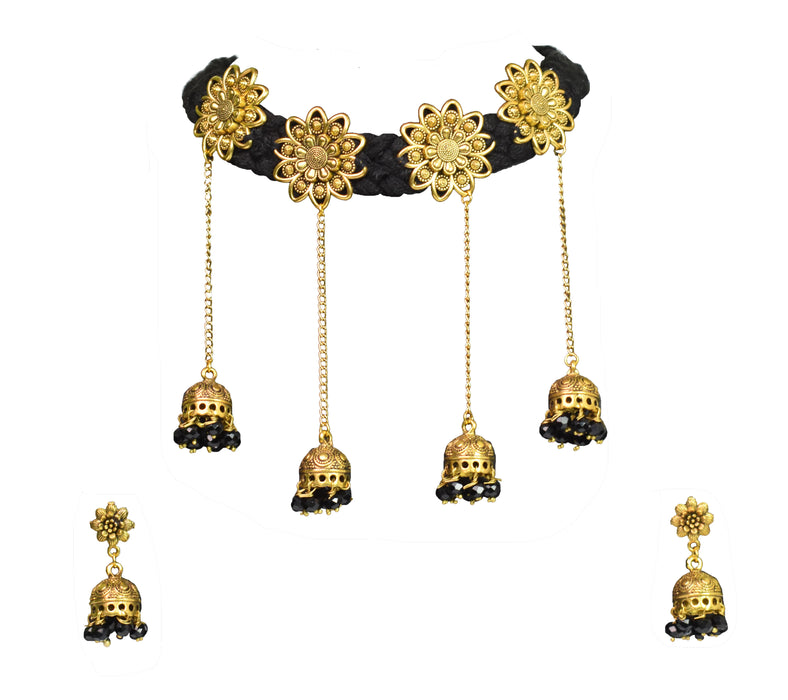 Golden Oxidised Handmade Choker Necklace Earring Set for Women and Girls-UFH203