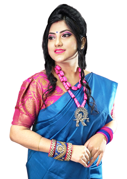 Silver Oxidised Krishna Mor Pankh Bansuri Pendant Design Necklace for Women and Girls-UFH389