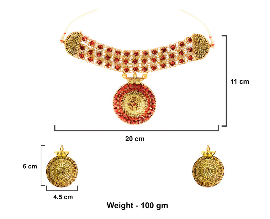 Golden Oxidised Choker Necklace with Earrings for Women and Girls-RB14