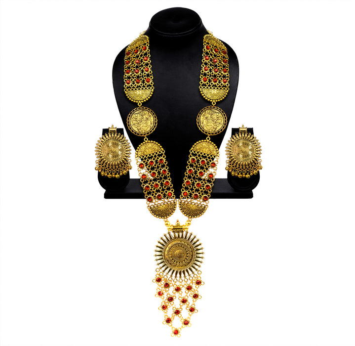 Golden Oxidised Pendant Design Necklace Set for Women and Girls-RB209