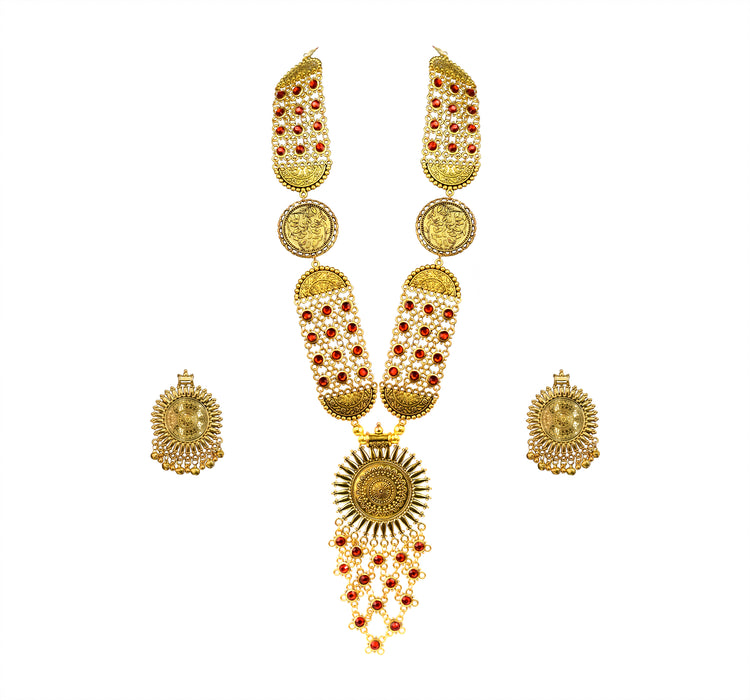 Golden Oxidised Pendant Design Necklace Set for Women and Girls-RB209