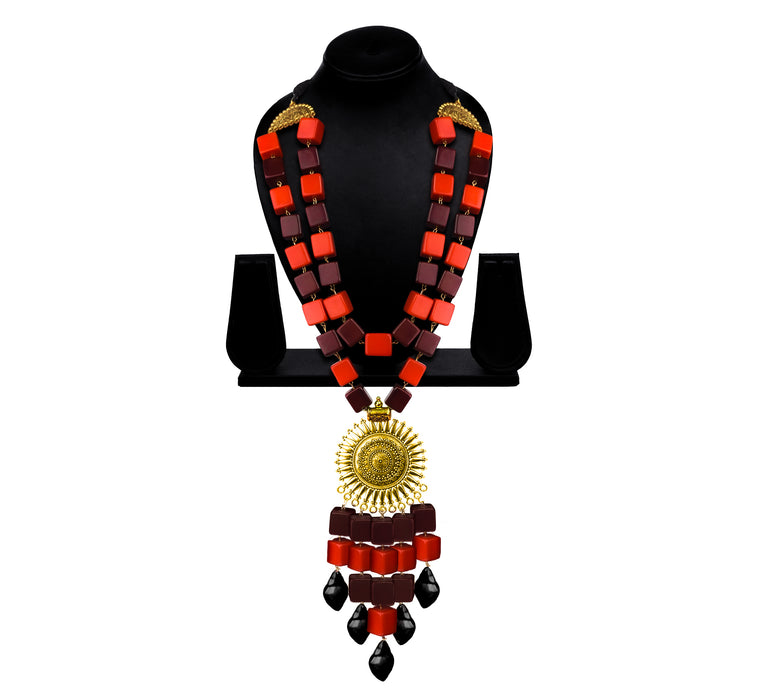 Handmade Boho Design Statement Necklace Fused with Chemical Beads for Women and Girls-RB346
