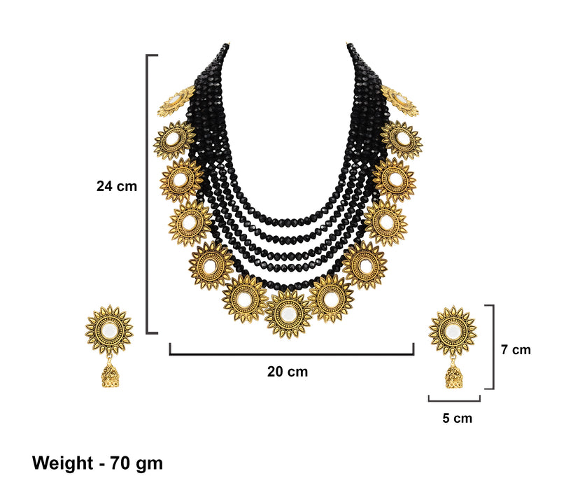 Crystal Necklace Set Fused with Golden Oxidised Mirror Charms for Girls and Women-RB348