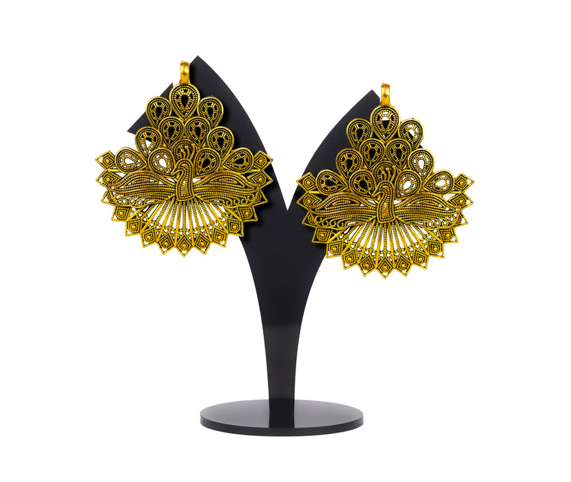 Golden Oxidised Peacock Design Stud Earrings for Women and Girls-RB360