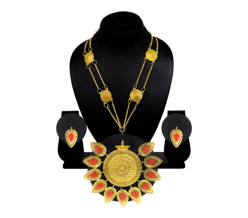 Handmade Golden Oxidised Pendant Design Necklace Earring Set for Girls and Women-RB43