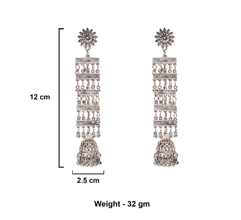 German Silver Oxidised Long Boho and Contemporary Designed Earrings for Women and Girls-UFH04