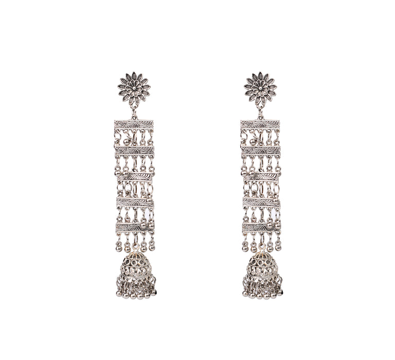 German Silver Oxidised Long Boho and Contemporary Designed Earrings for Women and Girls-UFH04