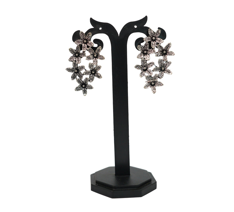 German Silver Oxidised Flower Designed Stud Earrings for Girls and Women-UFH104