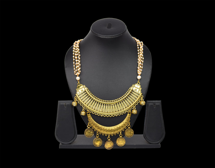 Golden Oxidised Long Moti Chain Necklace for Women and Girls-UFH113