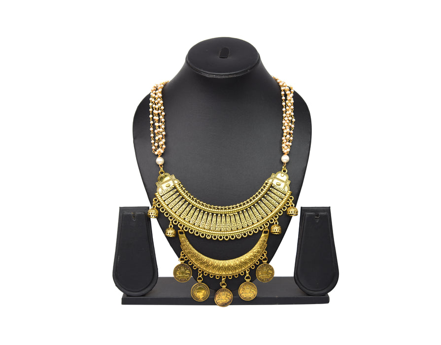 Golden Oxidised Long Moti Chain Necklace for Women and Girls-UFH113
