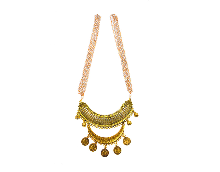 Golden Oxidised Long Moti Chain Necklace for Women and Girls-UFH113