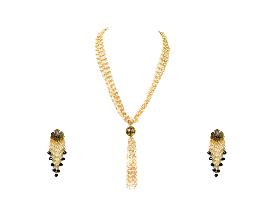 Unique Fashion House Crystal and Pearl Multi-Layer Gold Plated Necklace Set for Women & Girls-UFH121