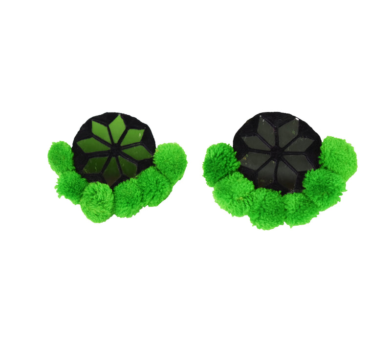 Elegant Fabric Pom Pom Earrings with Mirror for Women & Girls-UFH174