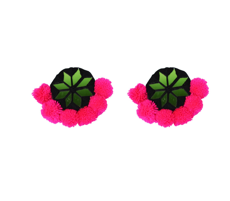 Elegant Fabric Pom Pom Earrings with Mirror for Women & Girls-UFH174