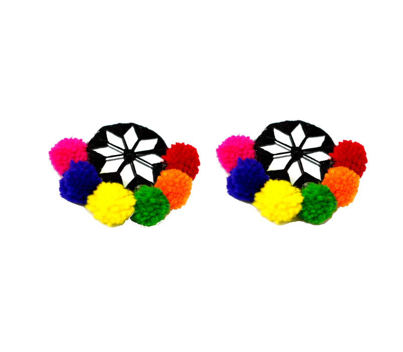 Elegant Fabric Pom Pom Earrings with Mirror for Women & Girls-UFH174