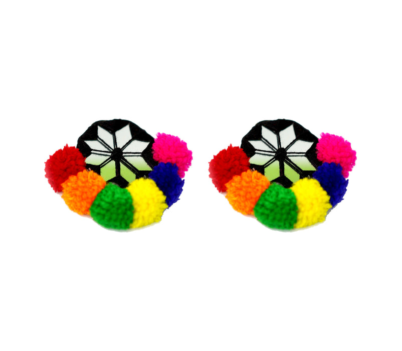 Elegant Fabric Pom Pom Earrings with Mirror for Women & Girls-UFH174