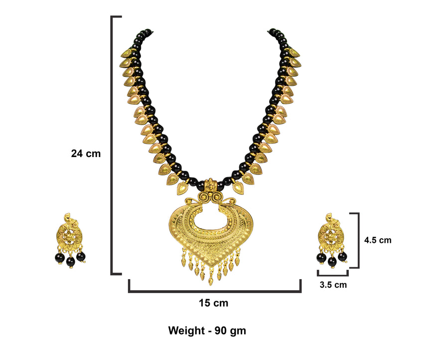 Golden Oxidized Pendant Necklace Set with Glossy Beads for Women and Girls-UFH188