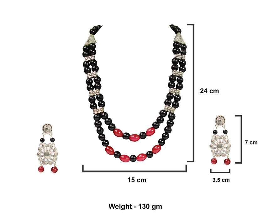 Handmade Necklace with Matching Earring with Red and Black Glossy Beads for Women and Girls-UFH189