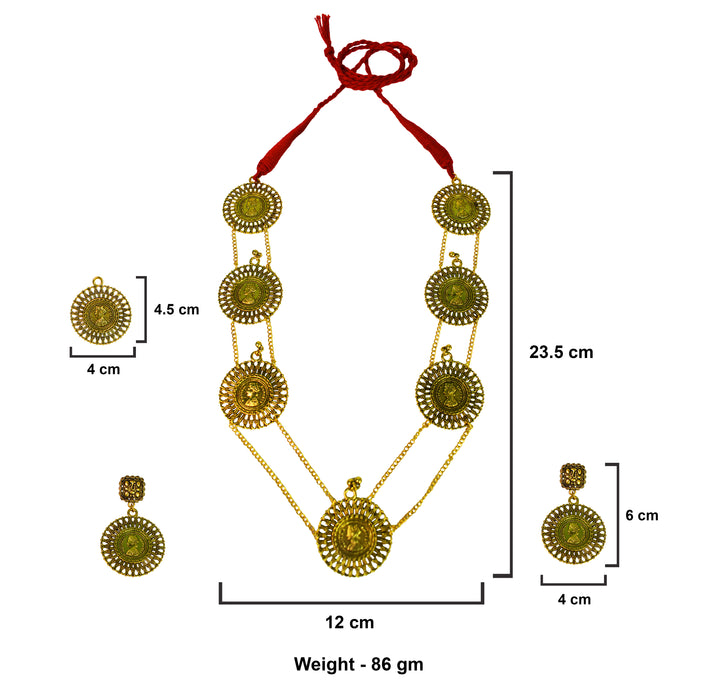 Handmade Golden Oxidized Long Chain Necklace Set With Ring for Women and Girls-UFH194