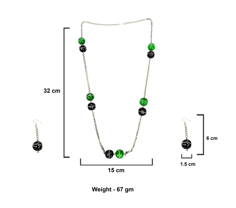 German Silver Long Chain Chemical Beads Necklace Set for Women and Girls-UFH196
