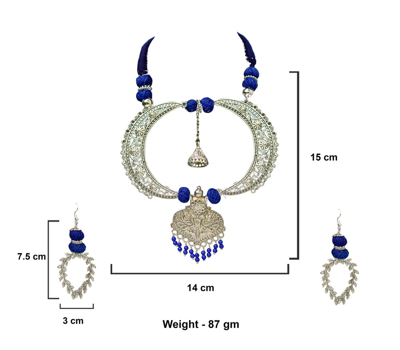 Silver Oxidised Handmade Necklace with Matching Earring for Women and Girls-UFH300