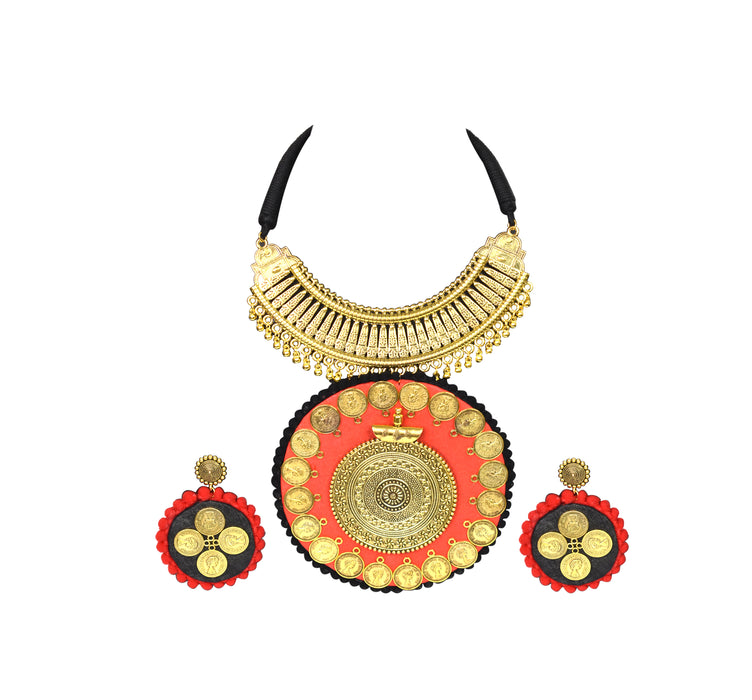 Golden Oxidised Handmade Choker Necklace with Matching Earrings for Women and Girls-UFH305