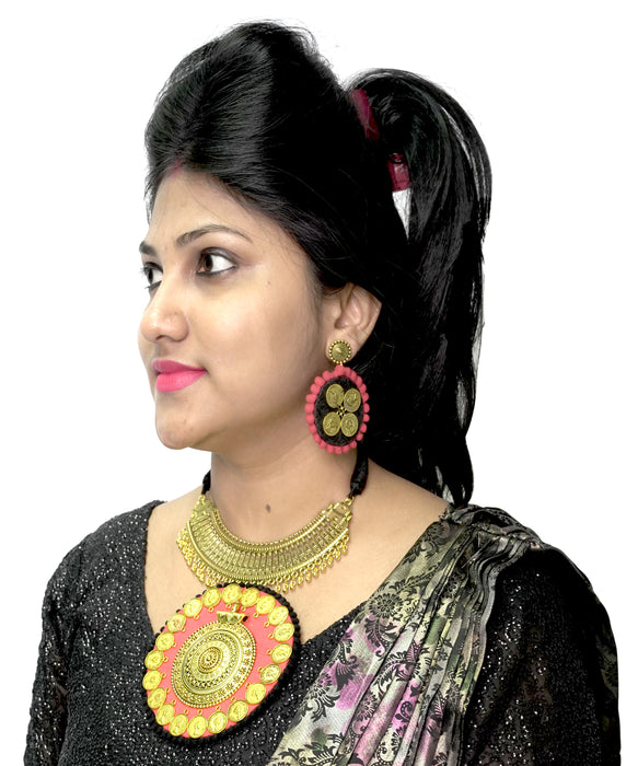 Golden Oxidised Handmade Choker Necklace with Matching Earrings for Women and Girls-UFH305