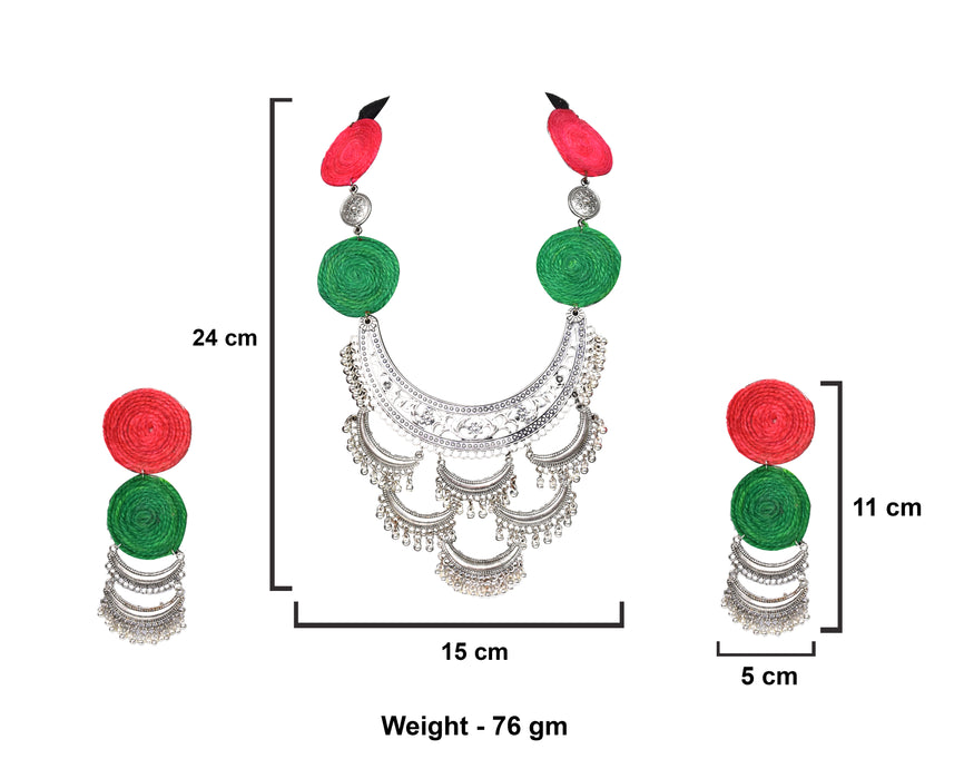 Silver Oxidised Handmade Necklace Earring Set for Women and Girls-UFH316