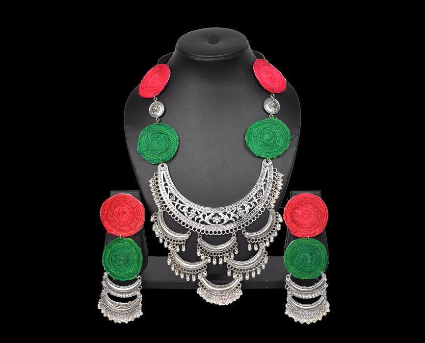 Silver Oxidised Handmade Necklace Earring Set for Women and Girls-UFH316