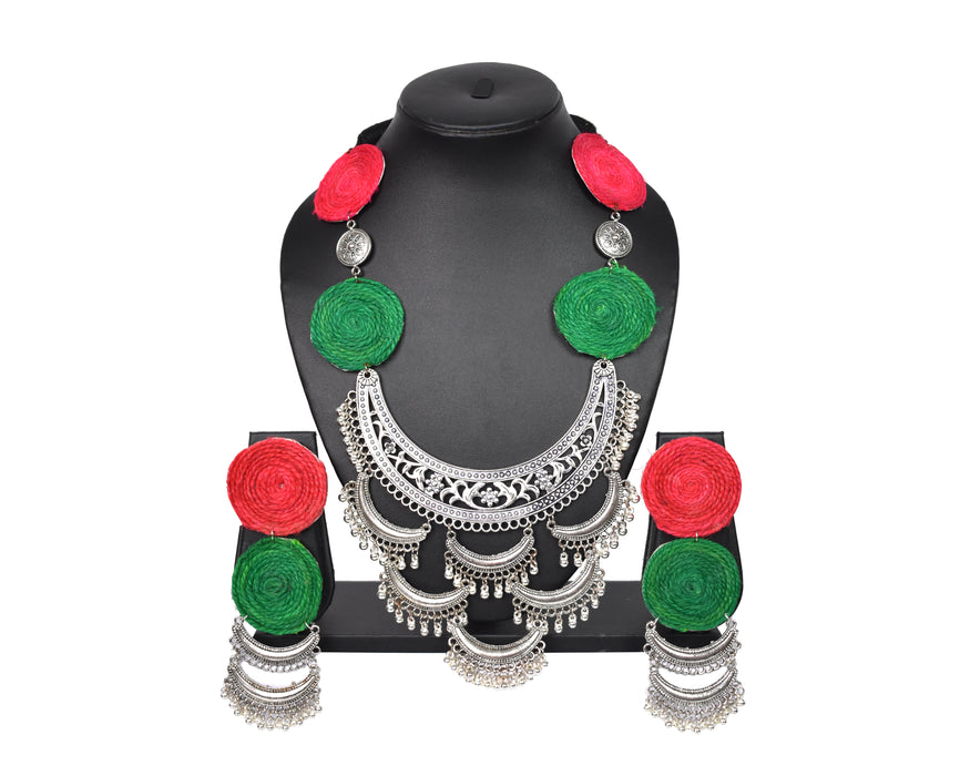 Silver Oxidised Handmade Necklace Earring Set for Women and Girls-UFH316