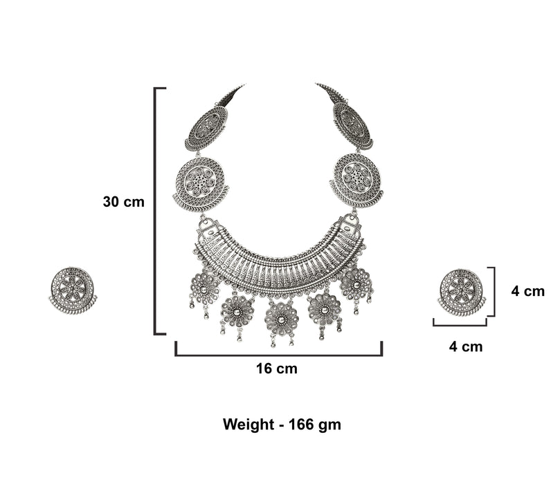 Oxidized Handmade Boho Design Long Necklace with Earrings for Women and Girls-UFH318